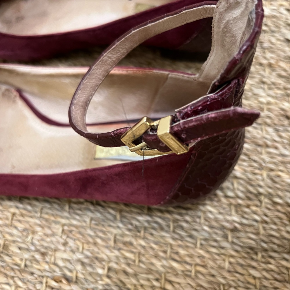 Louise et Cie Burgundy Suede Ballet Flats with Textured Leather Ankle Strap - Picture 7 of 16